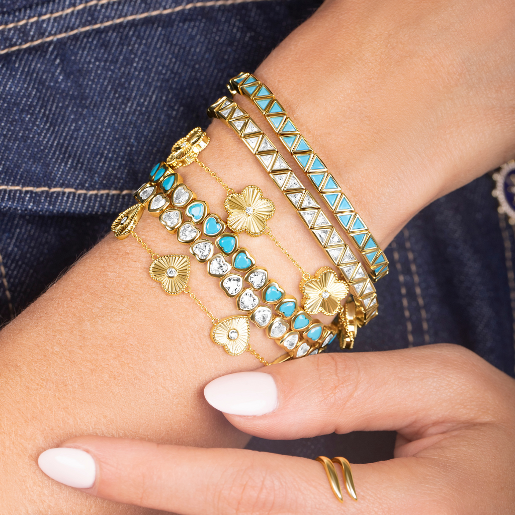 Mini Turquoise Stretchy Bezel Heart Bracelet