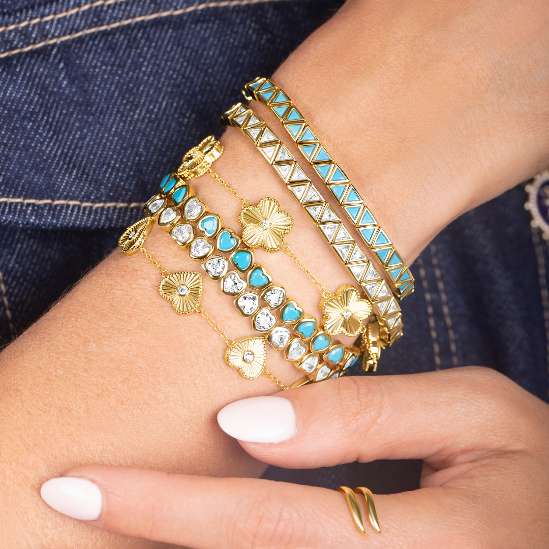 Mini Turquoise Stretchy Bezel Heart Bracelet