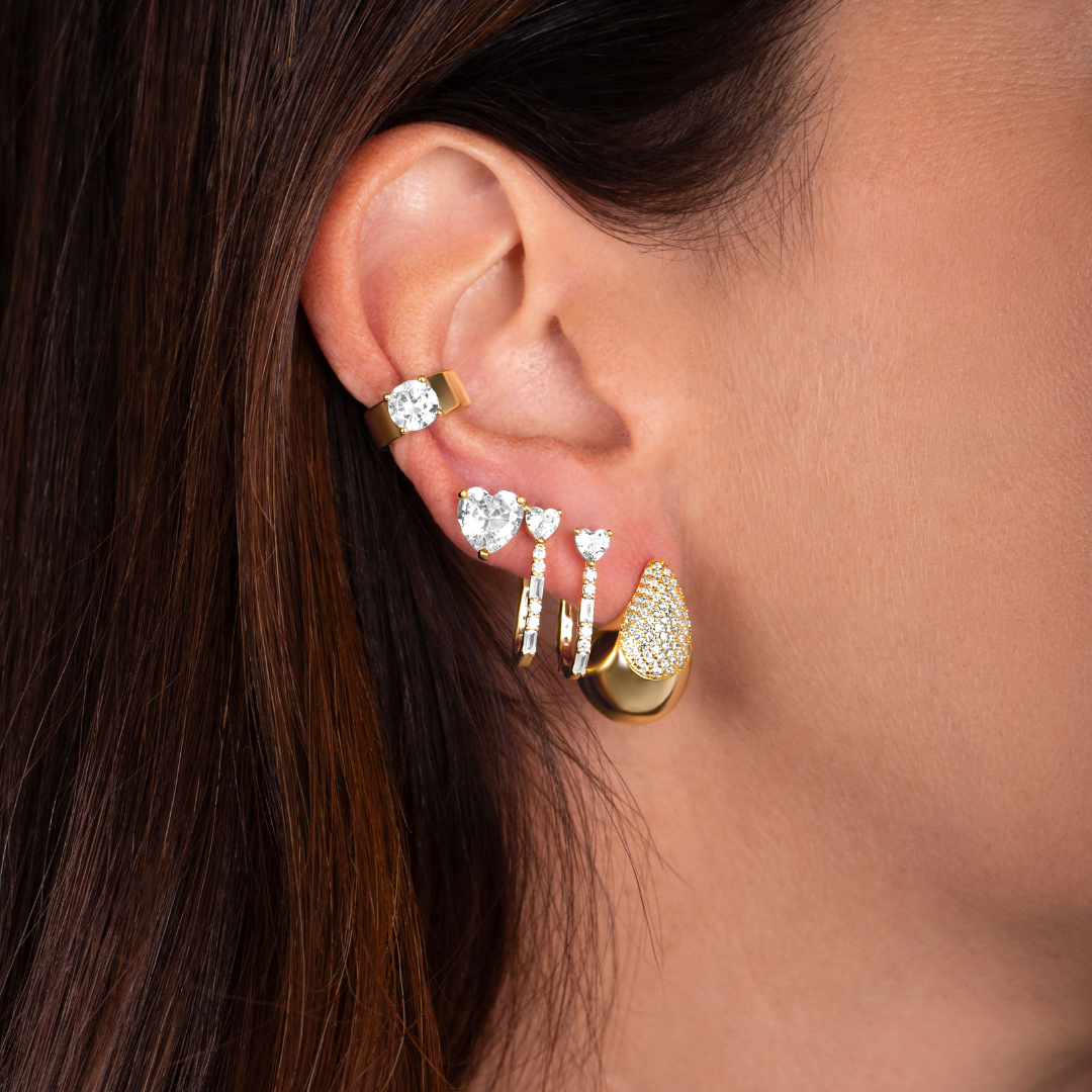 Half Pave Drop Earrings